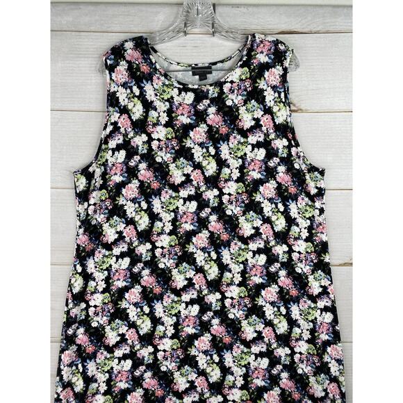 J Jill Wearever Maxi Dress Womens XL Black Floral Colorful Boho Sleeveless Knit - Picture 2 of 8